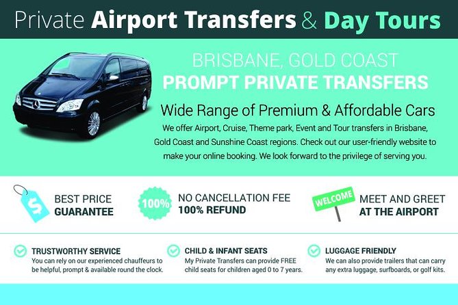 Private Brisbane Airport Family Transfers- Brisbane Airport to Surfers Paradise Logo and Images