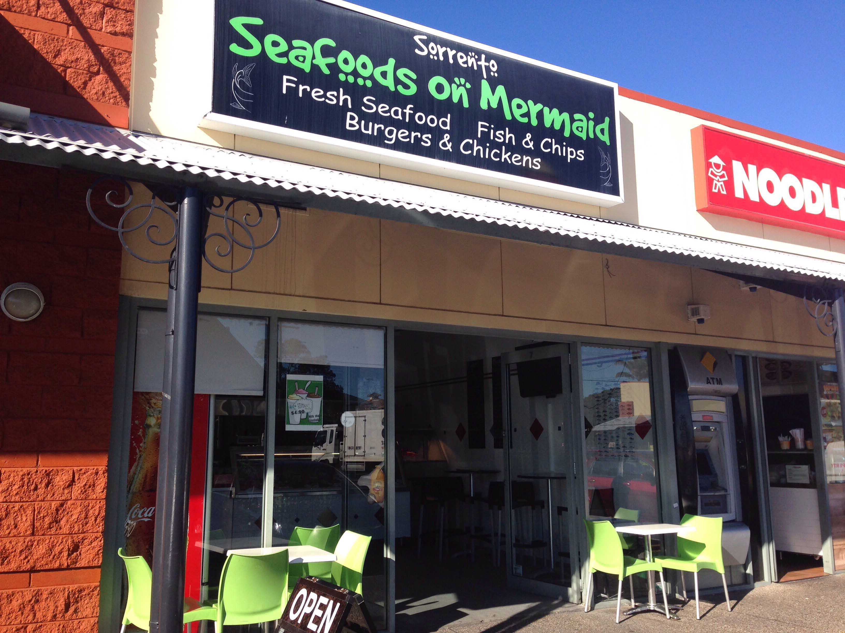 Sorrento Seafoods On Mermaid Logo and Images